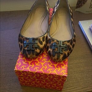 Tory Burch Animal Print Flats with Black Accents